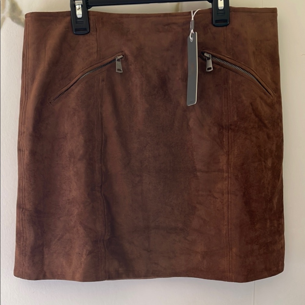 Tractr Brown Mini Skirt with Zipper Details
